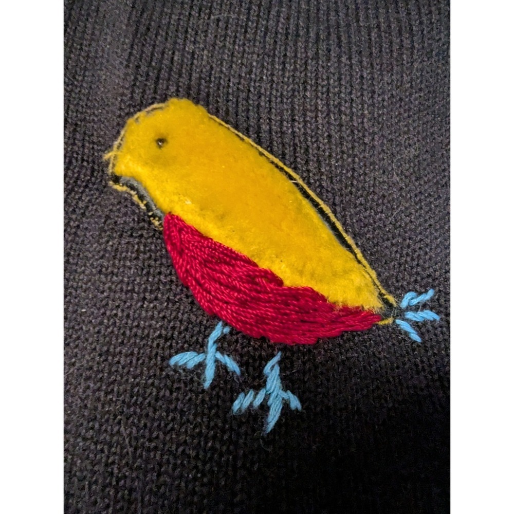 Vintage Great Cavalier Bird Novelty Cardigan Sweater Black M Furry Embroidered - Picture 4 of 16